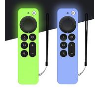DAZUAN 2 PCS Etui en Silicone pour télécommande Apple TV 4K 2021, Housse de Protection intégrale Antichoc Durable et Soyeux pour télécommande Siri 6e Gen avec Corde Anti-Perte (Bleu Lueur+Vert Lueur)