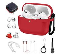 DAZUAN Étui pour Airpods Pro, Kit d'accessoires 12 en 1 Airpod Pro,étui de Protection en Silicone pour Airpods avec Anneau/Sangle,pour Porte-Montre/Porte-clés/étui Airpods Pro (Rouge)