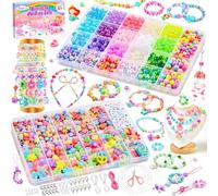 DazzBoom Lot de 2 boîtes de bracelets à faire soi-même - Perles colorées à enfiler - Cadeaux pour filles - 5, 7, 9, 10 ans
