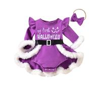 Dazzerake Déguisement Halloween Bébé Fille Costume Halloween Ensemble 2 Pièces en Peluche Lettre Brodée Robe de Barboteuse + Bandeau pour Nouveau-né Fille 0-18 Mois (Violet, 0-3 Months)