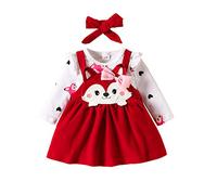Dazzerake Ensemble Bébé Fille Tenue Bébé 3 Pièces à Manches Longues Vêtement Imprimé Renards pour Bébé Fille 0-18 Mois (Rouge, 0-3 Months)