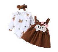 Dazzerake Ensemble Bébé Fille Tenue Bébé 3 Pièces à Manches Longues Vêtement Imprimé Renards pour Bébé Fille 0-18 Mois (Marron, 3-6 Months)