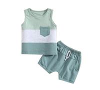 Dazzerake Ensemble Bébé Garçon Ensemble Garçon Été Vêtement Bébé Garçon Rayé Tenue 2 Pièces pour Bébé Garçon 0-5 Ans Haut sans Manche + Short (Bleu, 0-6 Months)