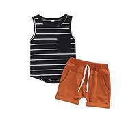 Dazzerake Ensemble Bébé Garçon Ensemble Garçon Été Vêtement Bébé Garçon Rayé Tenue 2 Pièces pour Bébé Garçon 0-5 Ans Haut sans Manche + Short (Noir a, 6-12 Mois)