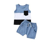 Dazzerake Ensemble Bébé Garçon Ensemble Garçon Été Vêtement Bébé Garçon Rayé Tenue 2 Pièces pour Bébé Garçon 0-5 Ans Haut sans Manche + Short (Bleu c, 18-24 Mois)