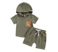 Dazzerake Ensemble Bébé Garçon Ensemble Garçon Été Vêtement Bébé Garçon Tenue 2 Pièces pour Bébé Garçon 0-3 Ans T-Shirt à Capuche + Short (Armée Verte, 6-12 Months)
