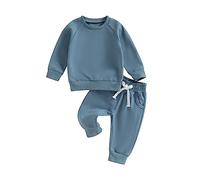 Dazzerake Ensemble Bébé Garçon Tenue Bébé 2 Pièces à Couleur Unie Sweat + Pantalon pour Bébé Garçon 0-3 Ans Automne Printemps Hiver (Bleu, 12-18 Months)