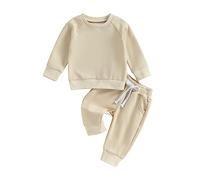 Dazzerake Ensemble Bébé Garçon Tenue Bébé 2 Pièces à Couleur Unie Sweat + Pantalon pour Bébé Garçon 0-3 Ans Automne Printemps Hiver (Abricot, 0-6 Months)