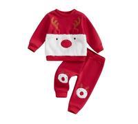 Dazzerake Ensemble de Noël Bébé Garçon Fille Déguisement de Noël en Polaire Ensemble Noël Sweat Pantalon pour Bébé Unisexe 6 Mois-4 Ans (Rouge Blanc, 6-12 Months)