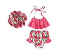 Dazzerake Ensemble Maillot de Bain pour Bébé Fille Maillots de Bain 3 Pièces sans Manches Maillots pour Fille Été 6 Mois-4 Ans (Rouge, 18-24 Months)