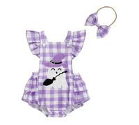 Dazzerake Halloween Barboteuse Bébé Fille Déguisement Halloween Bébé Manches Volantes Costume Halloweens avec Bandeau 0-18 Mois (Violet, 3-6 Months)