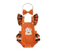 Dazzerake Halloween Barboteuse Bébé Fille Déguisement Halloween Bébé Manches Volantes Costume Halloweens avec Bandeau 0-18 Mois (Orange A, 12-18 Months)