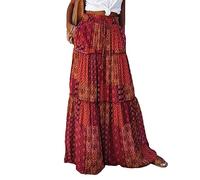 Dazzerake Jupe Femme Longue Bohème à Taille Haute Jupe Trapèze Imprimée avec Poches Jupes Rétro Chic et Élégante pour Femme (Rouge Foncé, L)