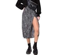 Dazzerake Jupe Femme Sexy Chic Mi-Longue Jupe Fendue sur Côté Jupe Moulante Haute Taille Jupe Plissée Jupe de Soirée Jupe de Cocktail (Léopard Noir, S)