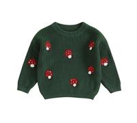 Dazzerake Pull Tricoté Bébé Enfant Fille à Manches Longues Pull Fleur à Col Rond Sweater Imprimé Chaud pour Petite Fille 6 Mois-4 Ans Automne Hiver (Armée Verte, 9-12 Months)