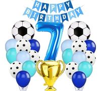 DazzJoy Ballon de football 7 ans Bleu - Décoration d'anniversaire garçon - 22 pièces - Bleu - Sport - Fête - Caoutchouc, Aluminium - 13.4 cm x 16.4 cm x 0.56 cm