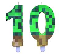 DazzJoy Bougie pixel 10e anniversaire garçon - Décoration Pixel - Bougies d'anniversaire chiffres 10 - Bougies d'anniversaire 10 ans garçon - Jeu Pixel - Bougie chiffre 10 ans - Vert