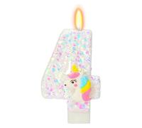 DazzJoy Bougies d'anniversaire licorne en forme de chiffre 4 - Pour fille - Décoration de gâteau - 4 ans - Blanc