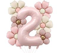 DazzJoy Décoration d'anniversaire 2 ans fille avec ballon en aluminium marguerite, ballon décoratif 2ème anniversaire, fille garçon, ballon 2 anniversaire, ballons à l'hélium, rose pour décoration