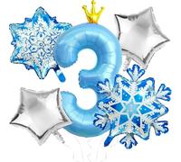 DazzJoy Décoration d'anniversaire pour fille de 3 ans avec ballon en aluminium La Reine des Neiges, ballon décoratif 3ème anniversaire fille garçon, ballons d'anniversaire 3 ans, chiffre bleu ballon 3
