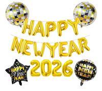 DazzJoy Décoration de Nouvel An 2026 Ballons Noir et Or, Ballon de 16 pouces Happy New Year 2026, Ballon en Film pour Décoration de Nouvel An 2026, Ballons en Hélium pour Décoration de Nouvel An pour