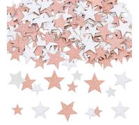 DazzJoy Lot de 200 confettis étoiles pailletées argentées et roses - Décoration de table de Noël - 2 tailles - Étoiles à disperser - Décoration de table - Pour anniversaire, mariage, carnaval