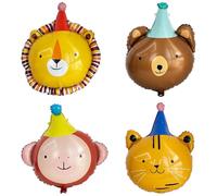 DazzJoy Lot de 4 ballons en forme de tête d'animal - Taille XXL - En aluminium - Pour anniversaire d'enfant - Décoration d'anniversaire - Ballons à l'hélium - Décoration d'anniversaire - Animaux de la