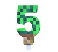 DazzJoy Lot de 5 bougies d'anniversaire pixels, en forme de chiffre 5, pour garçon et fille, jeu vidéo, pixels, 5 ans, thèmes de jeu, vert