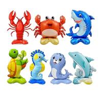 DazzJoy Lot de 7 ballons d'animaux marins debout, taille XXL, ballons océan, animaux, dauphin, crabe, requin, tortue, crevettes, hippocampes, sceaux d'animaux marins, ballons en aluminium, debout pour