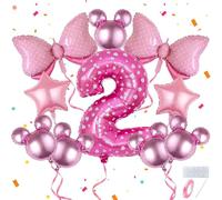 DazzJoy Minnie Mouse Décoration d'anniversaire 2 ans Fille Ballon Souris Ballon Décoration 2ème Anniversaire Fille Ballons Anniversaire 2 ans Fille 81 cm Ballons Rose Chiffres 2
