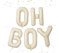 DazzJoy Oh Boy Ballon en aluminium avec lettres Oh Boy, 40,6 cm, blanc crème, pour anniversaire, fête prénatale, garçon