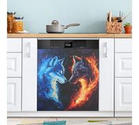 Dazzle Wolf Aimant de lave-vaisselle pour porte avant, grand panneau décoratif en métal pour cuisine, lave-vaisselle, réfrigérateur, autocollant décoratif magnétique 58 x 66 cm