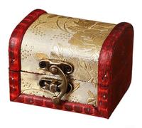DAZZLEEX Boîte à bijoux vintage en bois de pin avec motif floral, étui de rangement pour petits accessoires, 6,5 x 4 x 4,5 cm, raisin, fleur, papillon, dragon, raisin rouge, double joie (A)