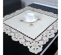 DAZZLEEX Chemin de table blanc brodé dentelle nappe florale nappe mariage fête tissu satin carré 60 x 60 cm