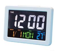 DAZZLEEX Grand réveil LCD couleur avec affichage de la température, calendrier hebdomadaire, horloge de bureau numérique pour la maison et le bureau, blanc
