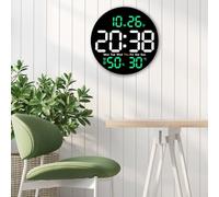 DAZZLEEX Horloge murale numérique à LED de 25,4 cm avec alarme, température et hygromètre, horloge domestique électronique multifonctionnelle avec température et humidité (vert)