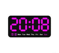 DAZZLEEX Horloge murale numérique avec grand écran LED, date, jour de la semaine et heure, format 12/24 heures, luminosité réglable à 3 niveaux, alarme à piles pour chambre à coucher, salon (violet)