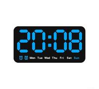 DAZZLEEX Horloge murale numérique avec grand écran LED, date, jour de la semaine et heure, format 12/24 heures, luminosité réglable à 3 niveaux, alarme à piles pour chambre à coucher, salon (bleu)