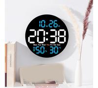 DAZZLEEX Horloge murale numérique LED de 25,4 cm avec alarme, température et hygromètre, horloge domestique électronique multifonctionnelle avec température et humidité muet (bleu)