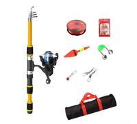 DAZZLEEX Kit complet de canne à pêche télescopique de 1,8 m avec ligne, crochets, flotteurs, cloches, connecteurs pour voyage ou pêche en plein air (jaune)