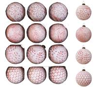 DAZZLEEX Lot de 12 boules de Noël rétro vintage en PVC de 8 cm avec motifs antiques, finitions faites à la main pour sapin de vacances, fenêtre et décoration saisonnière de la maison (rouge)