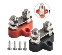 DAZZLEEX Lot de 2 bornes de distribution d'énergie 48 V M8 avec plaque de pont pour câblage de batterie solaire Rouge et noir Bloc de jonction en acier inoxydable robuste