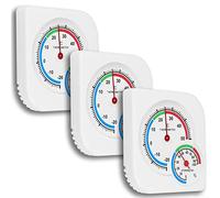 DAZZLEEX Lot de 3 thermomètres hygromètres intérieur/extérieur, PVC blanc, 7,2 x 7,2 cm, 3 pièces, sans piles, température -15°C à 50°C, ±1°C, autonome