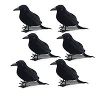DAZZLEEX Lot de 6 faux corbeaux noirs pour décoration d'Halloween et de chasse