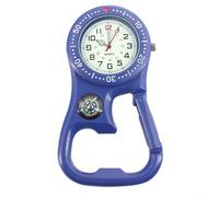 DAZZLEEX Montre à mousqueton avec décapsuleur pour camping, randonnée, escalade, double fuseau horaire, aiguilles lumineuses, montre de poche en métal, équipement d'extérieur noir (bleu)