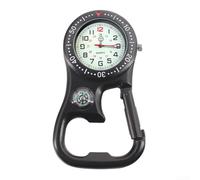 DAZZLEEX Montre à mousqueton avec décapsuleur pour camping, randonnée, escalade, double fuseau horaire, aiguilles lumineuses, montre de poche en métal, équipement de plein air, noir (noir)