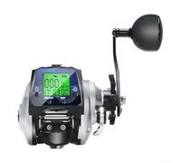 DAZZLEEX Moulinet de pêche numérique avec affichage de la température 6.3:1, rapport de vitesse de 16 kg, mémoire de profondeur de traînée pour bar, brochet, eau salée et eau douce (main droite)