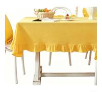 DAZZLEEX Nappe de table vichy 140 x 140 cm en coton à bords volantés lavable pour cuisine, fête, mariage, bleu, jaune, rose (jaune pur)