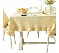 DAZZLEEX Nappe de table vichy en coton lavable à bords volantés pour cuisine, fête, mariage, bleu, jaune, rose (carreaux jaune) 140 x 140 cm