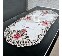 DAZZLEEX Nappe ovale en dentelle blanche brodée florale petite nappe de table décoration d'intérieur de qualité 40,6 x 83,8 cm